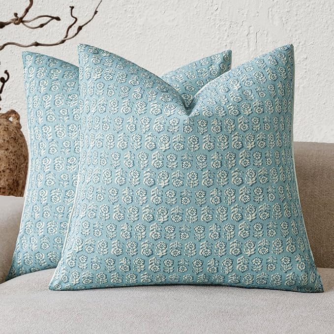 Foindtower Set of 2 Decorative Neutral Floral Print Throw Pillow Covers Vintage by Foindtower