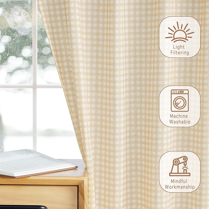 RYB HOME Checkered Kitchen Cafe Curtains 24 inch Length, Vintage Farmhouse - Image 4