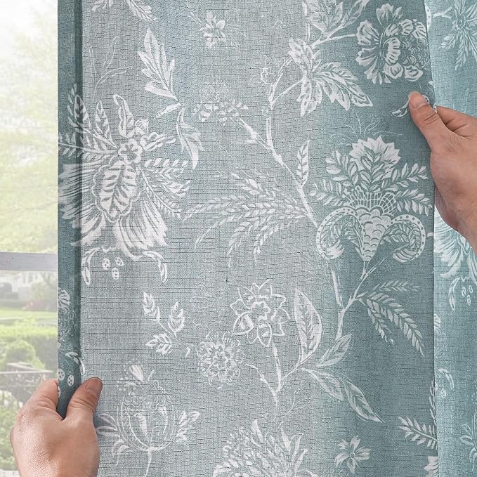 jinchan Linen Floral Curtains for Living Room, 63 Inch Length Curtains - Image 6