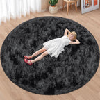 7x7 ft Tie Dye Black Round Rug for Bedroom Room Fluffy Circle Rug Furry Carpet - Image 5