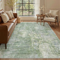 5x8 Area Rugs Green/Ivory Low Pile Indoor Washable Trendy Faded Style Rugs by Soalmost