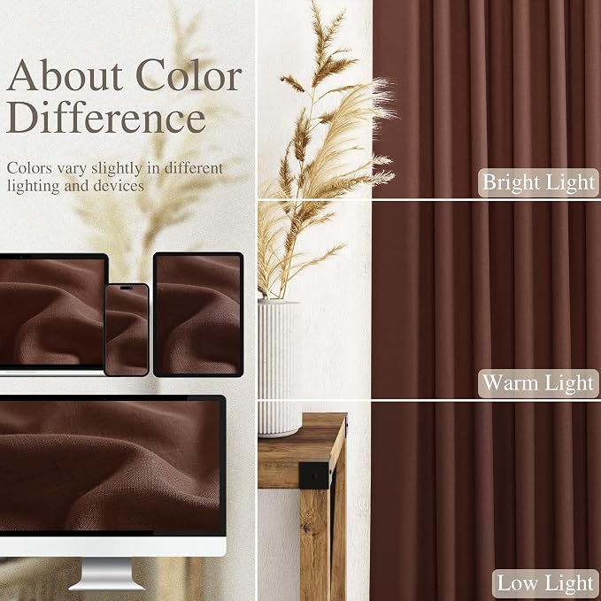 Rustic Brown Linen Curtains 84 Inch Length 2 Panels Set - Image 3