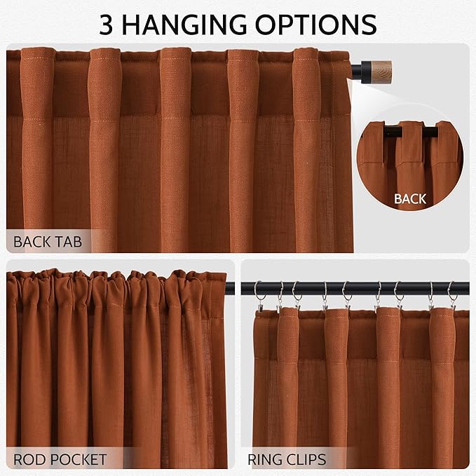 Nanspring Rust Linen Curtains for Living Room 72 Inches Long Light Filtering - Image 2