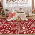 Christmas Rug 6x9 Washable Rugs, Boho Christmas Tree Snowflake Rug Non-Slip - Image 2