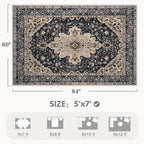 Area Rugs 5x7 Vintage Rug: Washable Living Room Rug Retro Medallion Distressed - Image 2
