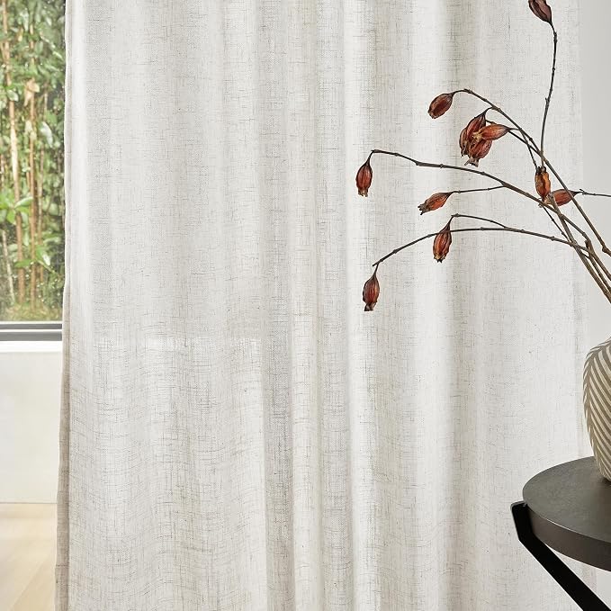 MYSKY HOME Linen Curtains for Living Room, Natural Semi Sheer Curtains & Drapes - Image 4
