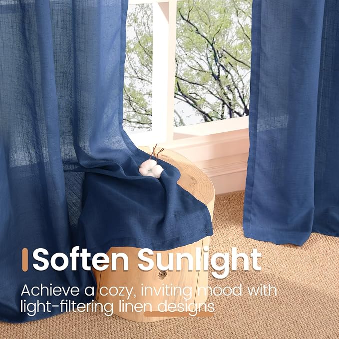 BGment Navy Blue Linen Curtains 48 Inch Length - Image 6