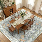 RELEANY Area Rugs Square 10ft Washable Non-Slip, Floral Vintage Distress Print by RELEANY