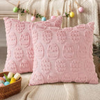 decorUhome Easter Pink Egg Pillow Covers 18x18 Inch Set of 2, Soft Plush Faux - Image 4
