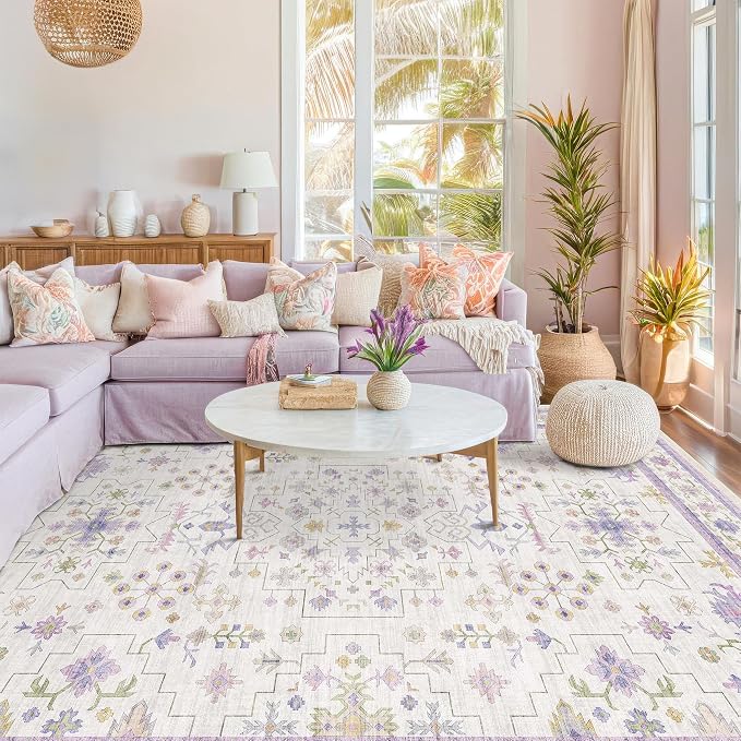 5x7 Light Purple Area Rug for Girls Bedroom, Living Room, Non Slip Washable - Image 3