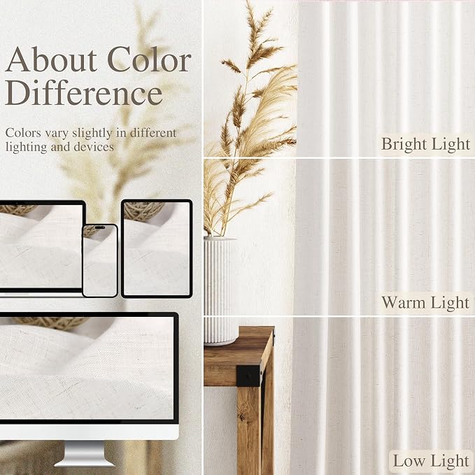 Ivory White Linen Curtains for Living Room 126 Inches Long Light Filtering Semi - Image 3