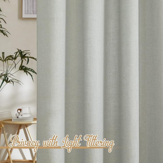 NICETOWN Linen Gray Curtains 84 inches Length 2 Panels Set, Grommet Flax Linen - Image 3