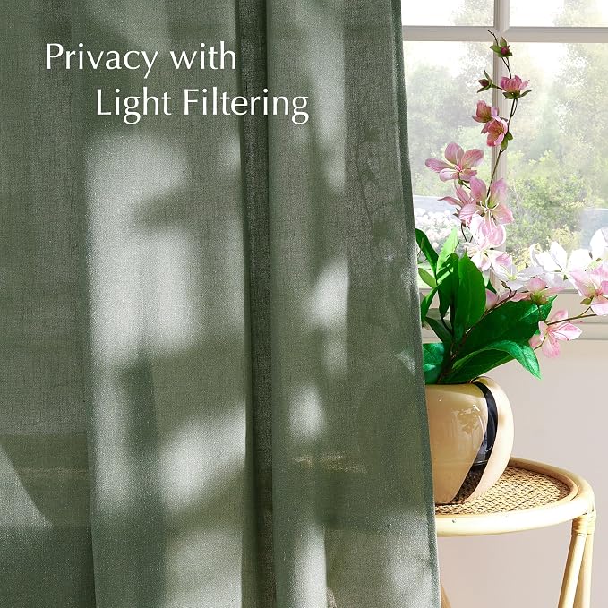 NICETOWN Forest Green Linen Curtains - Image 3