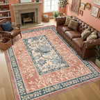 GarveeHome Terracotta Teal Washable 6x9 Area Rugs, Botanical Grove Vintage - Image 2