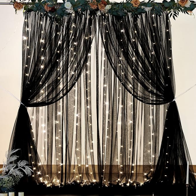 Black Backdrop Curtain Sheer Tulle Backdrop Curtain - Image 5