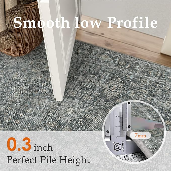 8x10 Washable Area Rug for Living Room Bedroom Vintage Black Grey Non Slip - Image 6