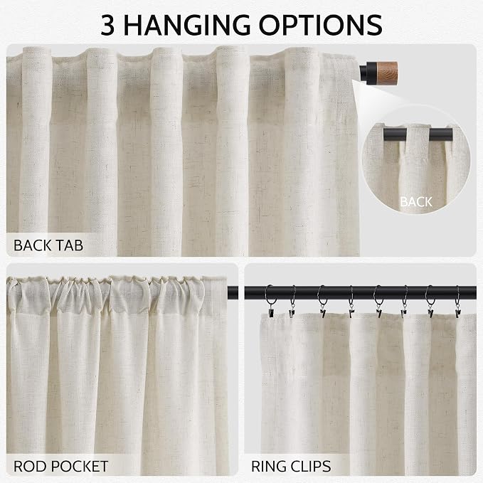 Nanspring Mousse White Linen Curtains 63 Inch Length - Image 2
