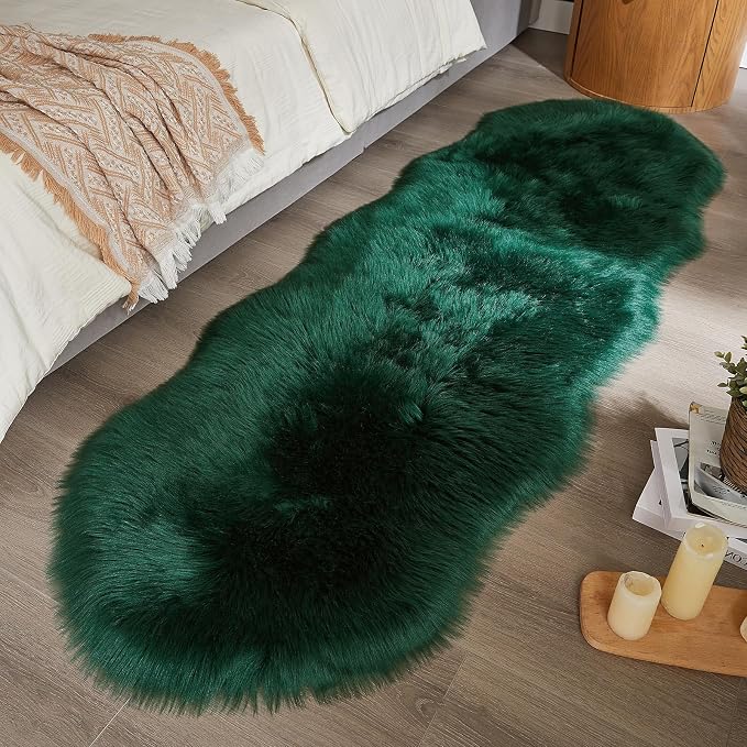 AMTOVO Faux Sheepskin Rug, Dark Green Ultra Soft Fluffy Shag Area Rug, 2 x 6 ft - Image 7