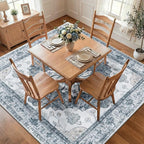 Area Rugs Square 8ft Washable Non-Slip, Floral Vintage Distress Print Pattern - Image 2
