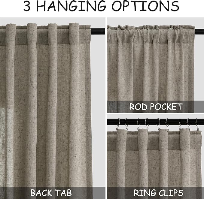 Mocha Linen Curtains 120 Inch Extra Long - Image 2