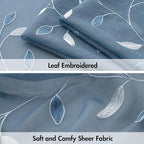 MIULEE Stone Blue Sheer Curtains 2 Panels Embroidered Leaf Patterned Rod Pocket - Image 4