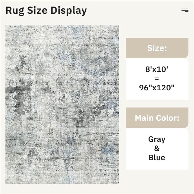 Abstract Rug 8x10 Large Living Room Rugs Neutral Modern Washable Area Rugs - Image 5