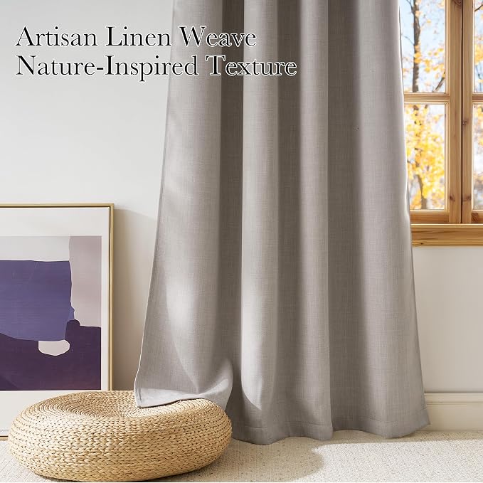 NICETOWN Angora Faux Linen Room Darkening Rod Pocket Curtains 63 inch Length - Image 3