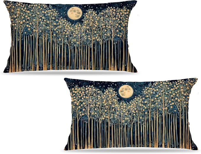 Rustic William Morris Inspired Night Forest Green Moon Decor Pillow Covers by Unknown