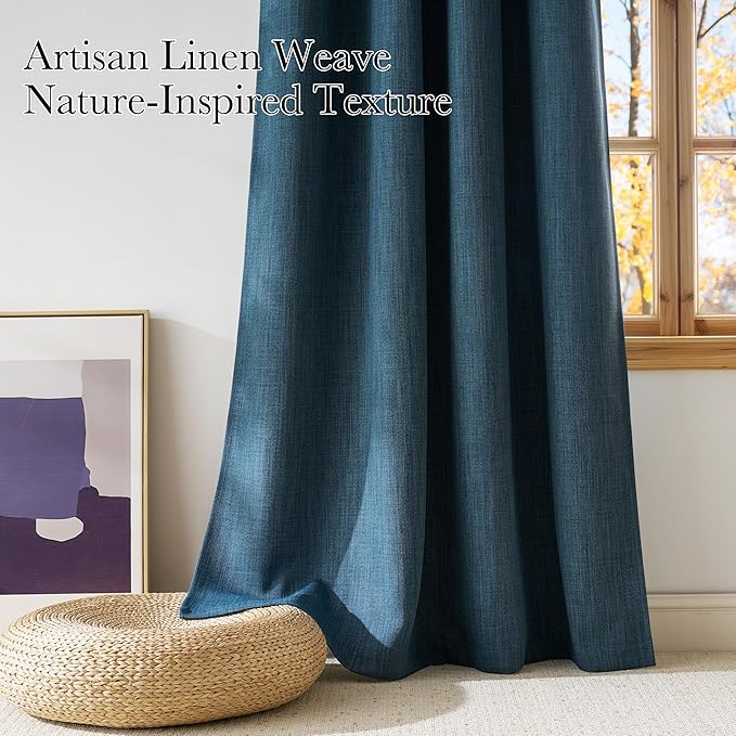 NICETOWN Stone Blue Faux Linen Room Darkening Rod Pocket Curtains 63 inch Length - Image 3