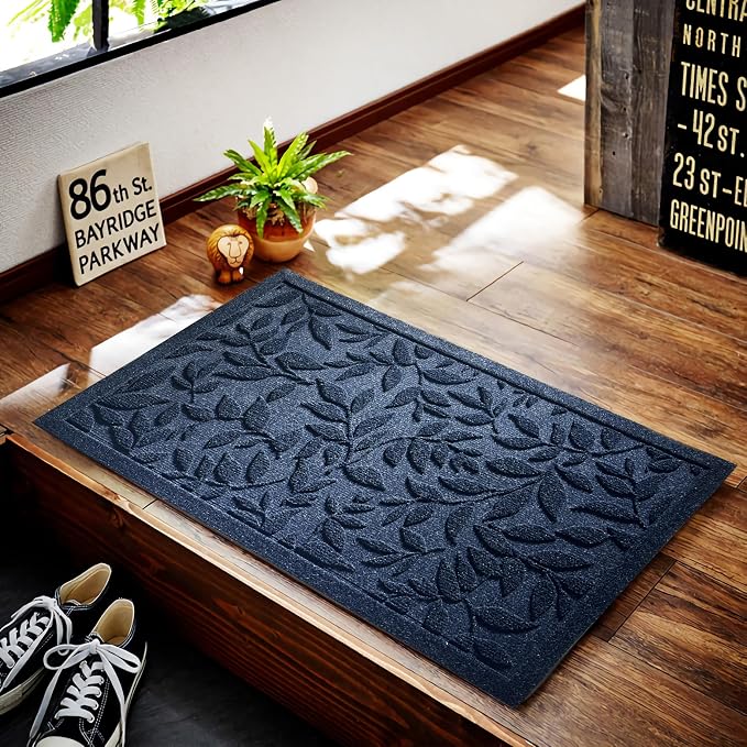 Blue Leaves Outdoor Indoor Entrance Doormats, Absorbent Durable Heavy Duty - Image 4