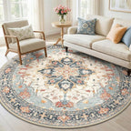 Area Rugs 6ft Washable Non-Slip, Floral Vintage Distress Print Pattern by RELEANY