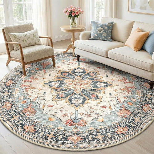 Area Rugs 6ft Washable Non-Slip, Floral Vintage Distress Print Pattern by RELEANY