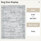 Soalmost 5x8 Area Rugs Grey Low Pile Indoor Washable Trendy Faded Style Rugs - Image 5