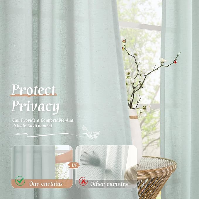 LAMIT Bedroom Linen Curtains 45 Inch Long, Light Filtering Neutral Window - Image 5