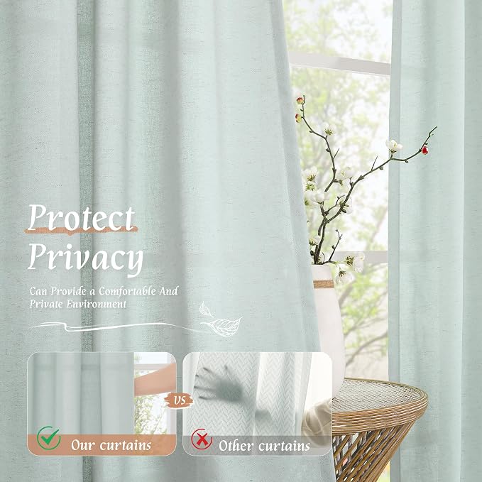 LAMIT 48 Inch Short Window Linen Curtains, Soft Faux Linen Light Filtering - Image 5