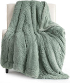 Bedsure GentleSoft Fuzzy Sherpa Faux Fur Twin Blanket Sage Green Cozy Gifts by BEDSURE