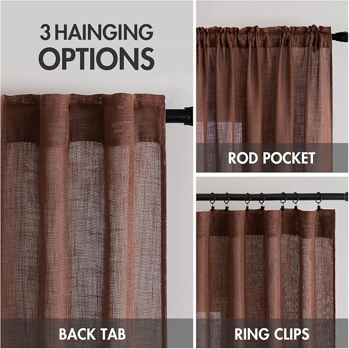 MIULEE Chocolate Brown Linen Curtains 54 Inch Length 2 Panels - Image 3