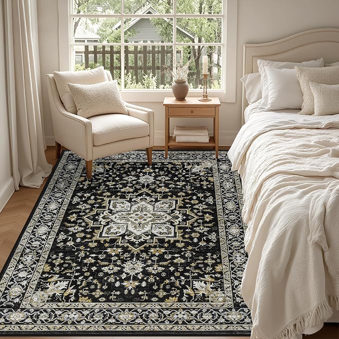 3x5 Area Rugs Living Room Rug: Washable Vintage Boho Medallion Rug No Slip - Image 3