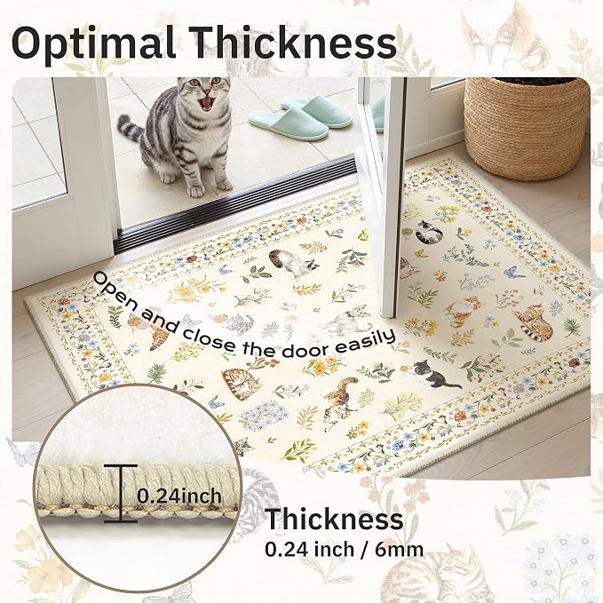 Cat 3x5 Area Rugs for Entryway, Machine Washable Animal Floral Accent Rug - Image 6