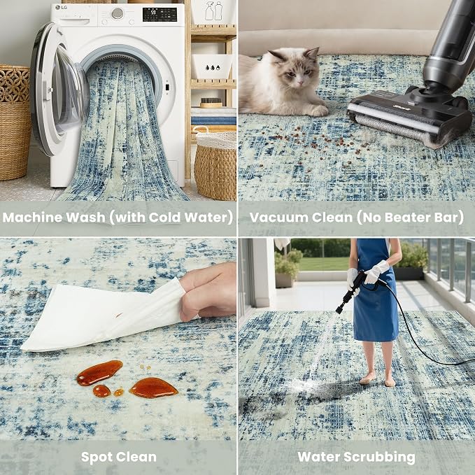 8x10 Area Rugs for Living Room Washable Rug: Anti-Skid Abstract Modern Living - Image 5