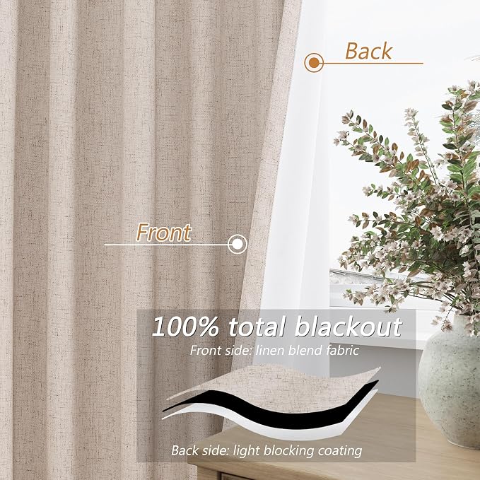 Guken Oatmeal 100% Blackout Curtains 102 Inch Length 2 Panels Set - Image 4