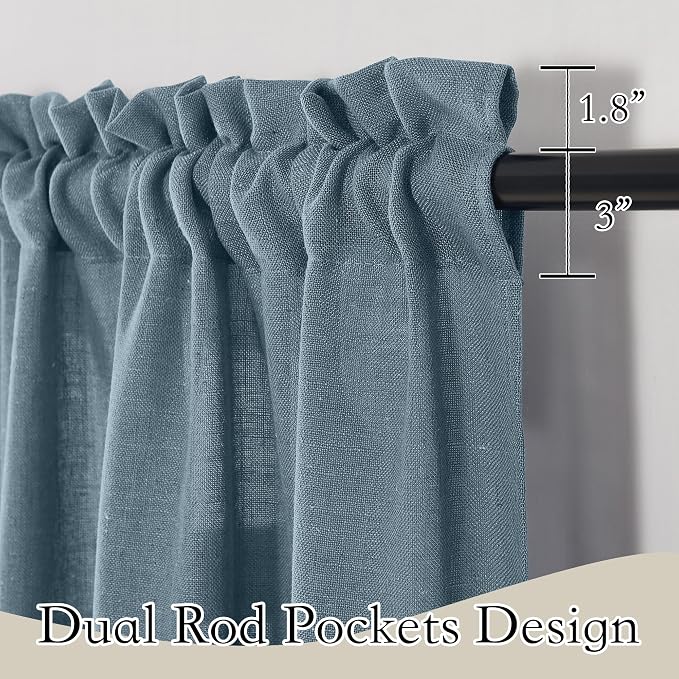 RYB HOME Stone Blue Sheer Curtains 84 inch Length Soft Linen Texture Curtains - Image 2