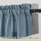 RYB HOME Stone Blue Sheer Curtains 84 inch Length Soft Linen Texture Curtains - Image 2