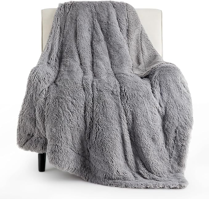Bedsure GentleSoft Fuzzy Sherpa Faux Fur Twin Blanket Grey Cozy Gifts by BEDSURE