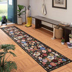 Floral Hallway Runner Black/Brown Carpet Non-Slip, 2x10 Washable Rug Ultra-Thin - Image 6