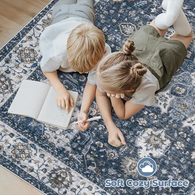 Area Rug 9x12 Washable Rug, Vintage Boho Medallion Rugs Non-Slip Soft Low Pile - Image 4