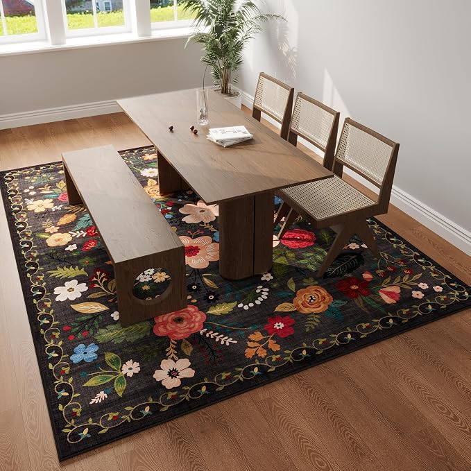 Rugcomf Living Room Rug 5x7 Rug Machine Washable Boho Area Rug Non Slip Floral - Image 6