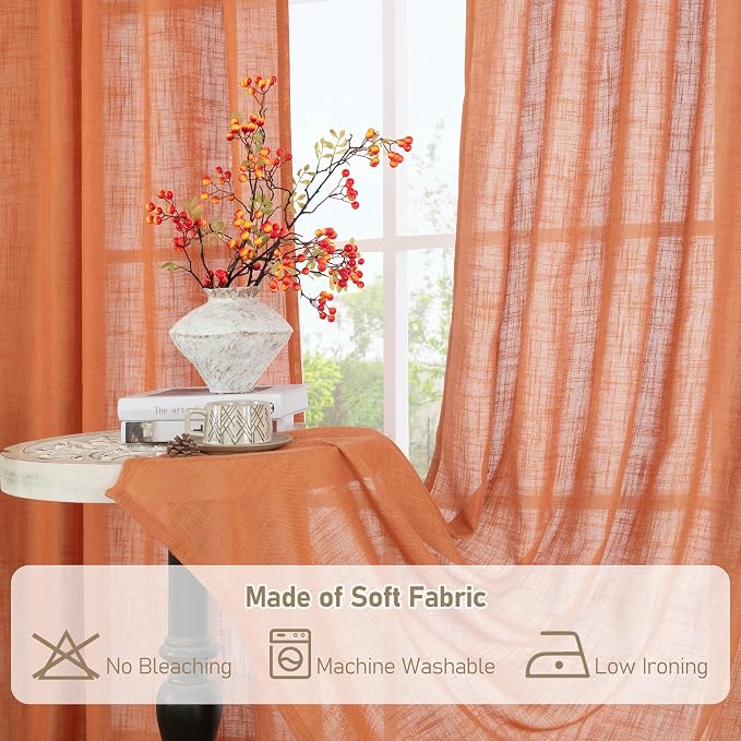 LAMIT Burnt Orange Linen Curtains 40 Inches Long - Image 9
