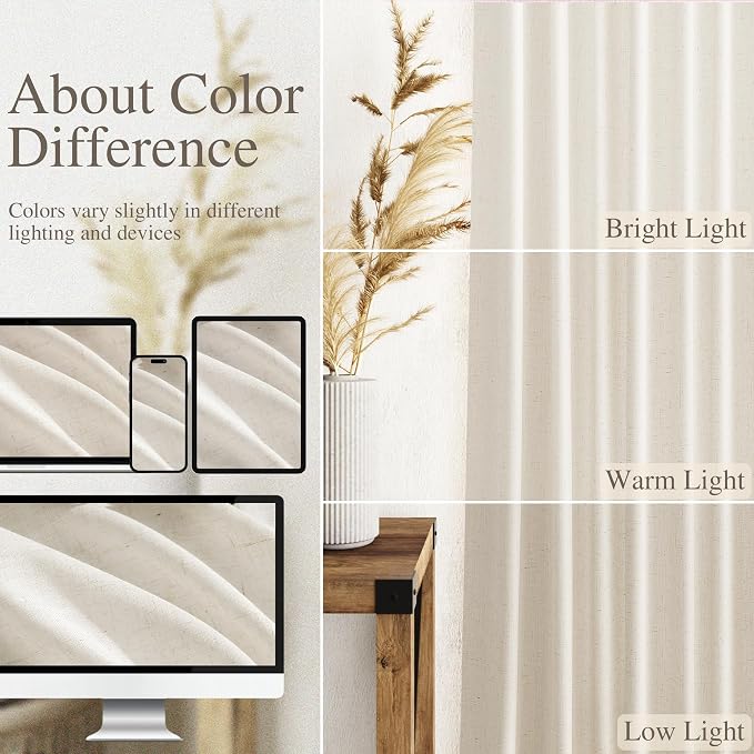 Modern Linen Curtains for Living Room 120 Inches Long Light Filtering Semi - Image 3