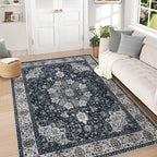 Area Rug 5x7 Washable Rug, Vintage Boho Medallion Rugs Non-Slip Soft Low Pile by VECARF